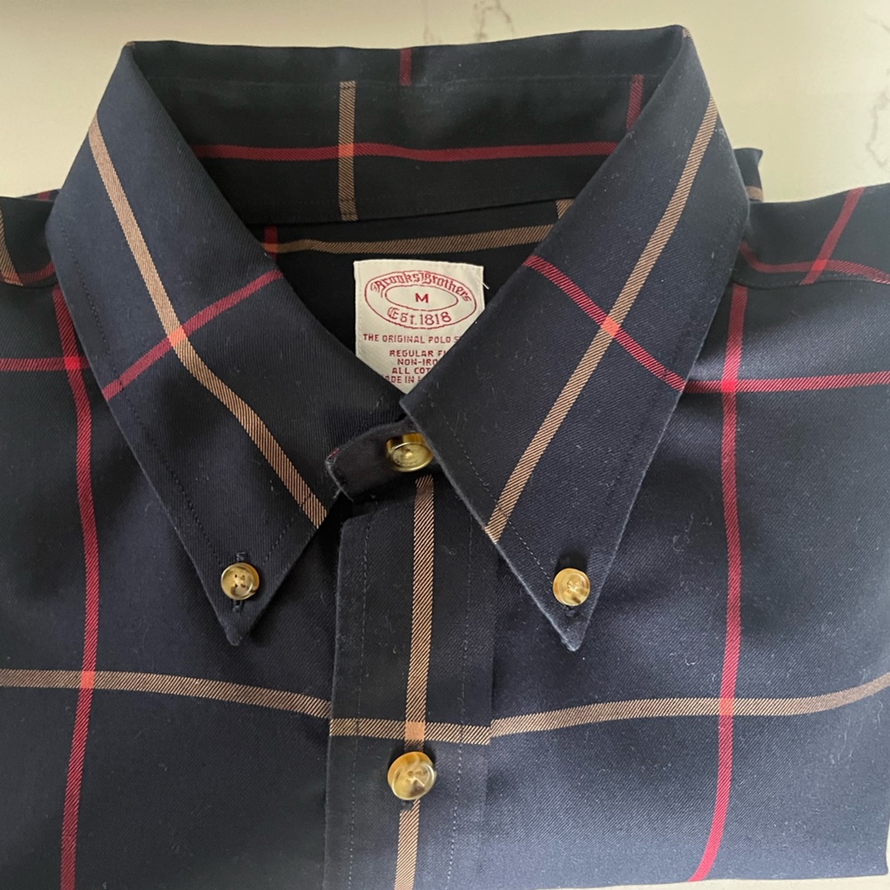 Brooks Brothers Navy and Red Plaid Dress Shirt